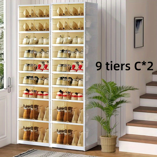 1 PCS\u002F2 PCS 9 Layers Plastic Foldable Home Display Storage Cabinet With Wheels And Transparent Door, Big Capacity Collapsible Shoe Rack Organizer, For Entrance, Entryway, Bedroom, Kitchen, Living Room, Suitable For All Seasons