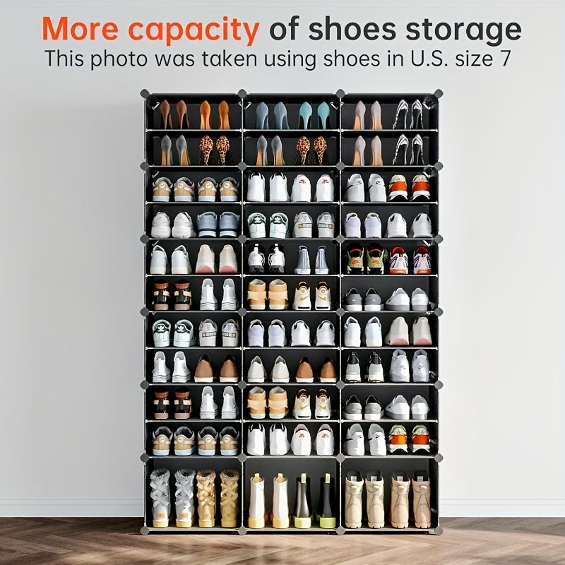 Portable Large DIY Black Shoe Rack Organizer, HOMEFISH Brand, 72 Pairs Of Capacity With Door Design, Detachable Plastic Shoe Rack, Suitable For Entrance And Bedroom Use