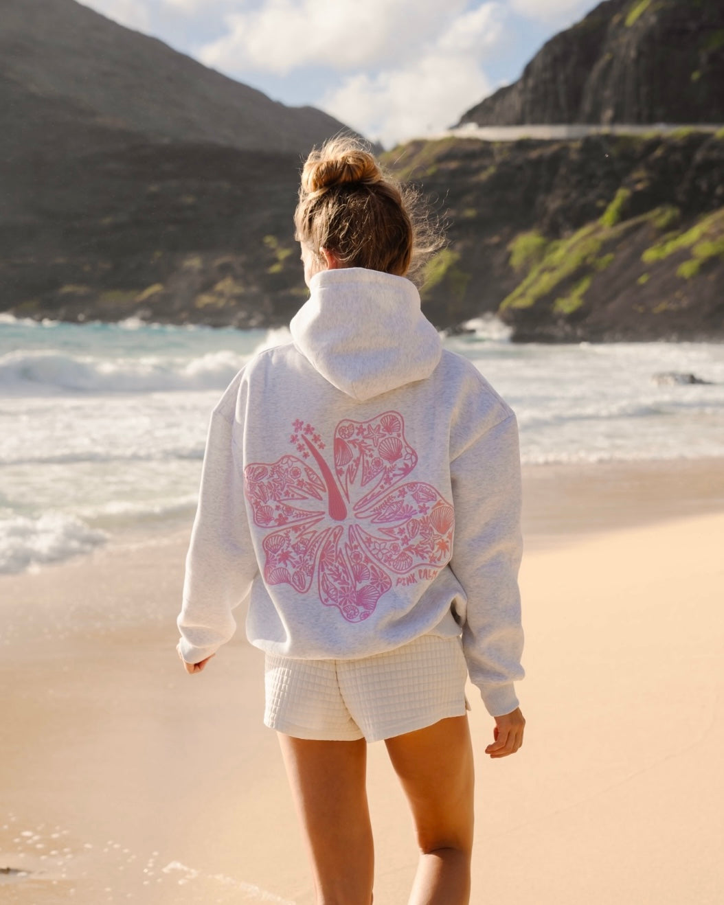 "Hawaii Hibiscus" Hoodie in Heather Cloud