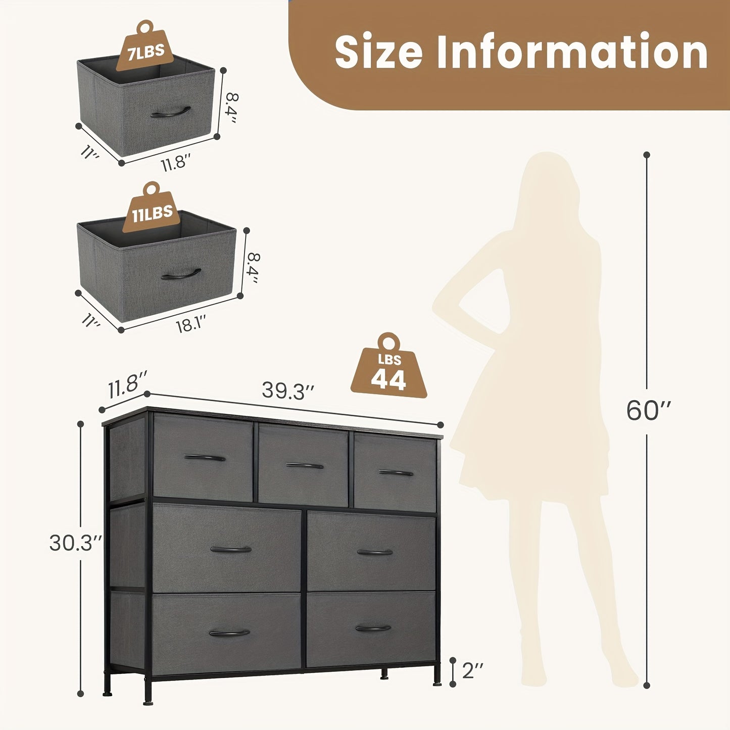 Dresser For Bedroom, Steel Frame And Wooden Top Closet With 7 Chest Clothes Storage Set, Living Furniture Organizer, 30 Inch Height Shelf In Kids Room, Hallway, 7 Drawer Dresser