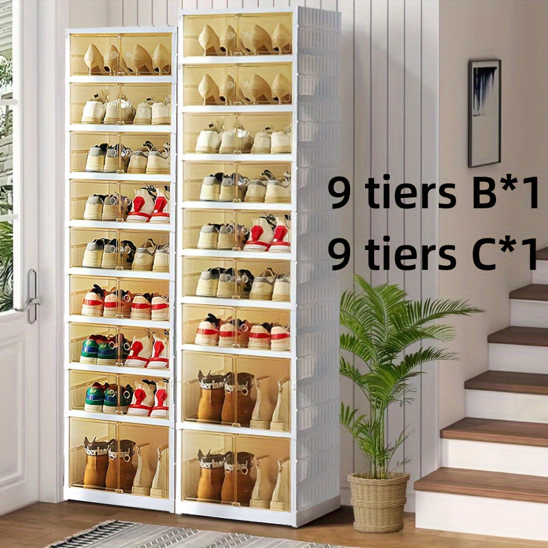 1 PCS\u002F2 PCS 9 Layers Plastic Foldable Home Display Storage Cabinet With Wheels And Transparent Door, Big Capacity Collapsible Shoe Rack Organizer, For Entrance, Entryway, Bedroom, Kitchen, Living Room, Suitable For All Seasons