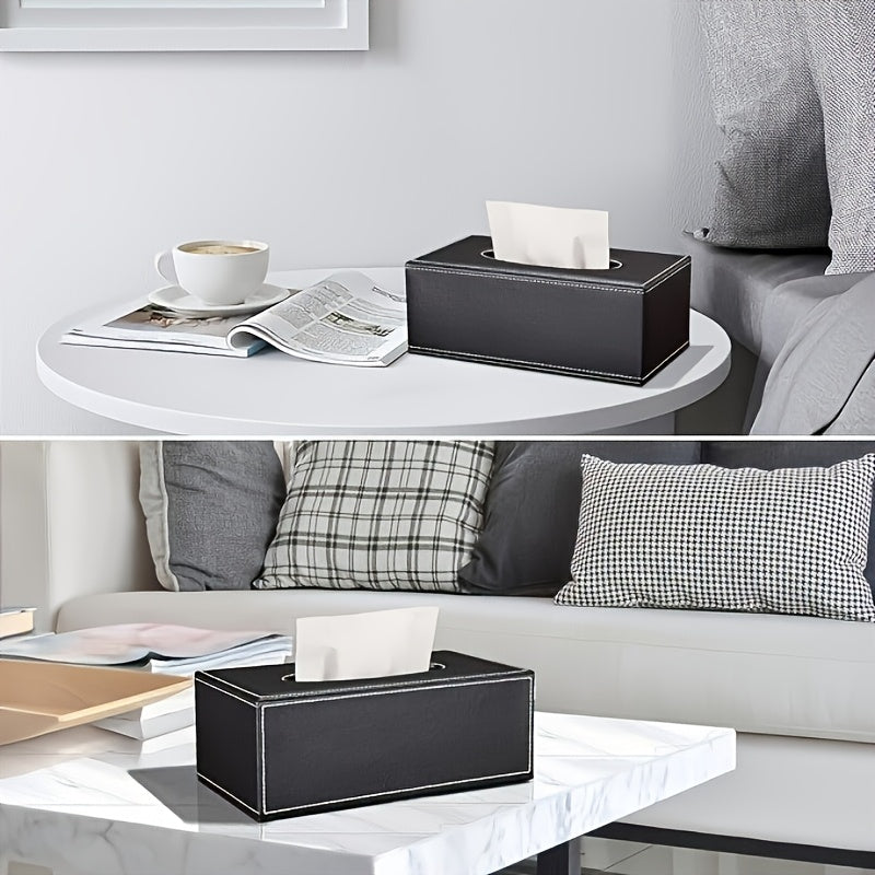 A Stylish Leather Rectangular Tissue Box Sleeve With Lid Decorative Tissue Box For Home, Office And Car Use - Stylish Leather Tissue Holder