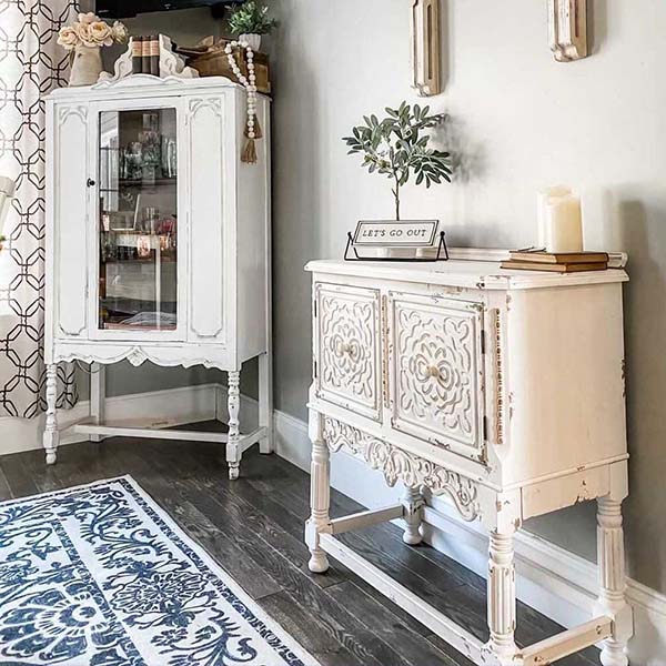 Antique-Inspired Chippy White Wooden Cabinet