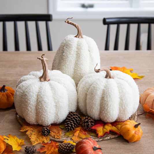 White Boucle Pumpkin Decor, Set of Three