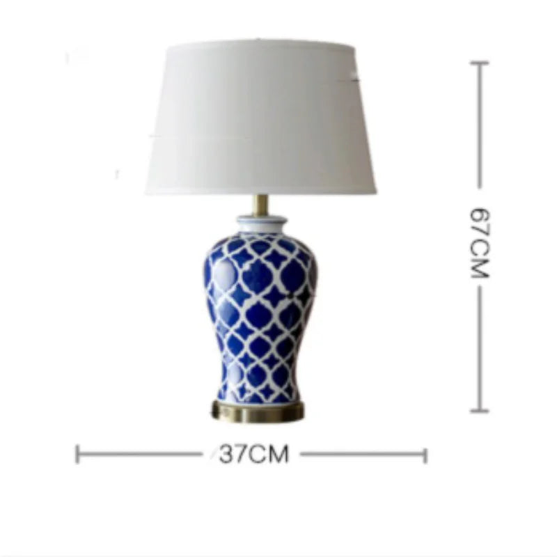 American Rural Table Lamp Hand-painted Ceramic Desk Lamp Chinese Blue Retro Bedroom Bedside Lights Creative Bed Lamp Home Deco