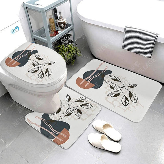 Anti-slip Bath Mat Bathroom Rug Shower Mat Decorative Absorbent Foot Mat Entrance Bathtub toilet rug boho Nordic plant leaf