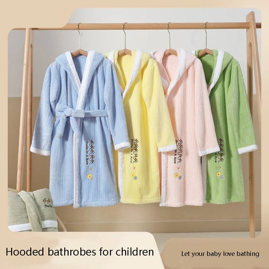 Autumn And Winter Coral Fleece Bathrobes, Boys And Girls Absorb Water Fast-Drying Capes, And Can Wear Swim Dressing Gowns