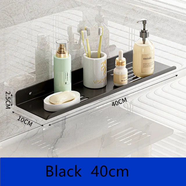 Bathroom Shelf Kitchen Organizer Black Shelves Shower Punch-Free Mounted Rack For Bathroom Accessories Wall Hanging Storage Rack