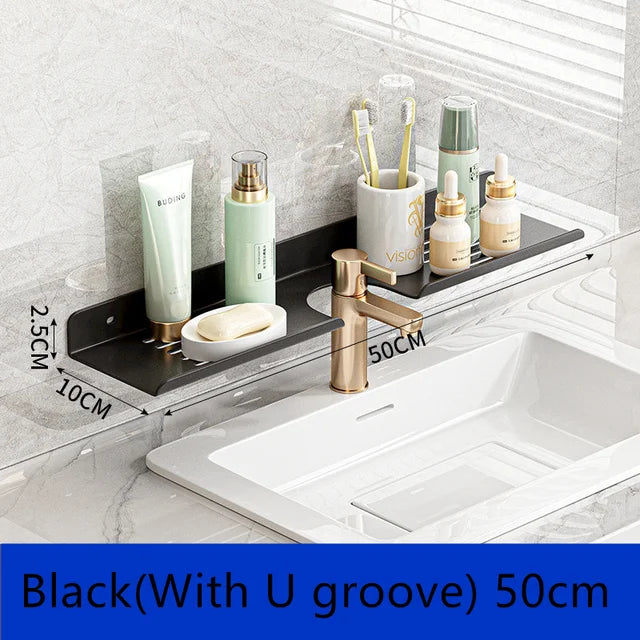 Bathroom Shelf Kitchen Organizer Black Shelves Shower Punch-Free Mounted Rack For Bathroom Accessories Wall Hanging Storage Rack