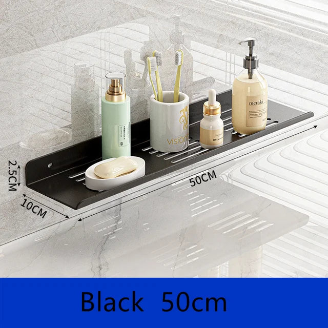 Bathroom Shelf Kitchen Organizer Black Shelves Shower Punch-Free Mounted Rack For Bathroom Accessories Wall Hanging Storage Rack