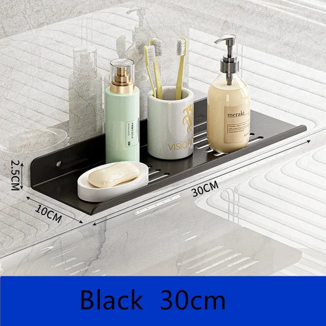 Bathroom Shelf Kitchen Organizer Black Shelves Shower Punch-Free Mounted Rack For Bathroom Accessories Wall Hanging Storage Rack