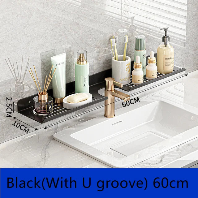 Bathroom Shelf Kitchen Organizer Black Shelves Shower Punch-Free Mounted Rack For Bathroom Accessories Wall Hanging Storage Rack