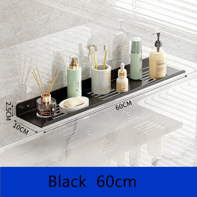 Bathroom Shelf Kitchen Organizer Black Shelves Shower Punch-Free Mounted Rack For Bathroom Accessories Wall Hanging Storage Rack