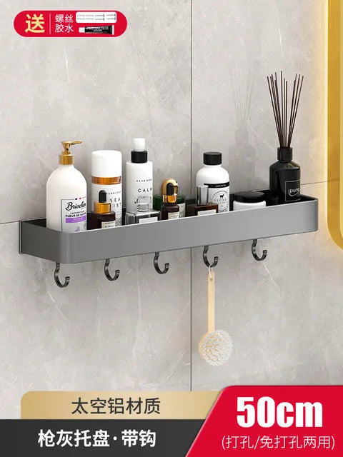 Bathroom Shelf No Hole Gunmetal Double Space Aluminium Toilet Wall Mounted Top Steel Storage High Quality Shower Shelf