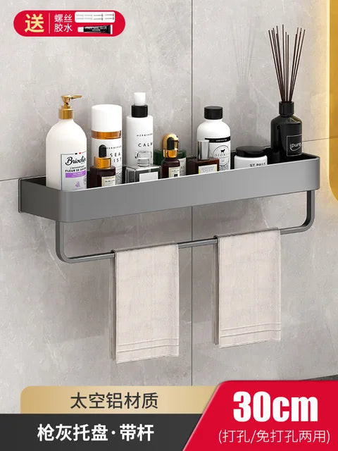 Bathroom Shelf No Hole Gunmetal Double Space Aluminium Toilet Wall Mounted Top Steel Storage High Quality Shower Shelf