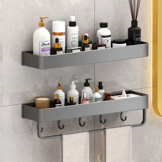 Bathroom Shelf No Hole Gunmetal Double Space Aluminium Toilet Wall Mounted Top Steel Storage High Quality Shower Shelf