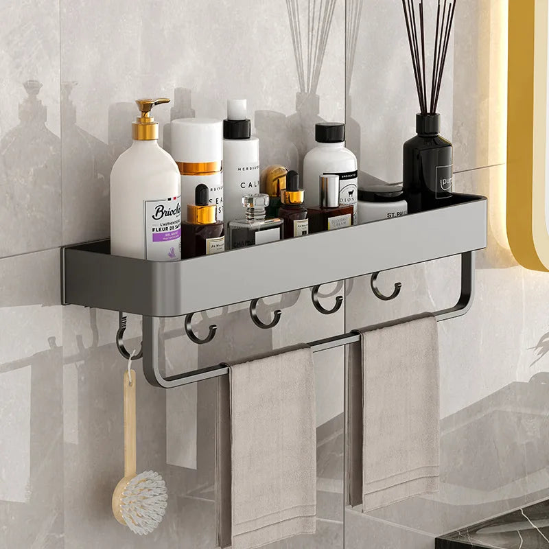 Bathroom Shelf No Hole Gunmetal Double Space Aluminium Toilet Wall Mounted Top Steel Storage High Quality Shower Shelf