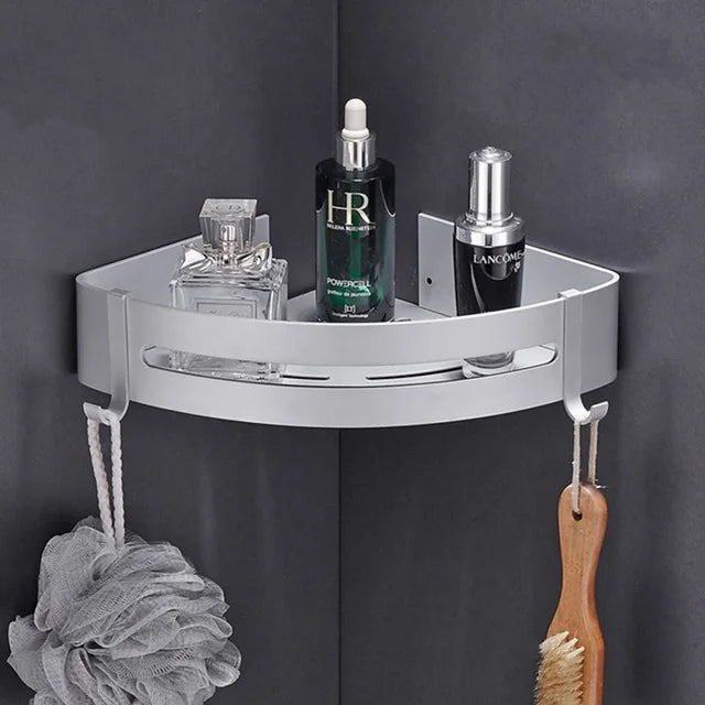 Bathroom Shelf Organizer Shower Storage Rack Black Corner Shelves Wall Mounted Aluminum Toilet Shampoo Holder No Drill