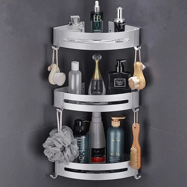 Bathroom Shelf Organizer Shower Storage Rack Black Corner Shelves Wall Mounted Aluminum Toilet Shampoo Holder No Drill