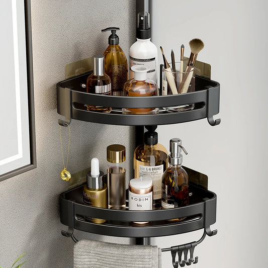 Bathroom Shelf Organizer Shower Storage Rack Black Corner Shelves Wall Mounted Aluminum Toilet Shampoo Holder No Drill