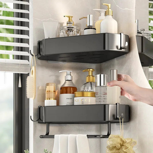 Bathroom Shelf Organizer Shower Storage Rack Black Corner Shelves Wall Mounted Toilet Shampoo Holder No Drill