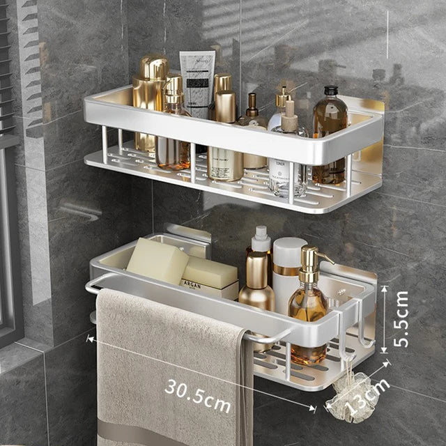 Bathroom Shelves Without Drilling RustProof Aluminum Shower Wall Shelf Shampoo Towel Holder Bathroom Organizer Accessorie