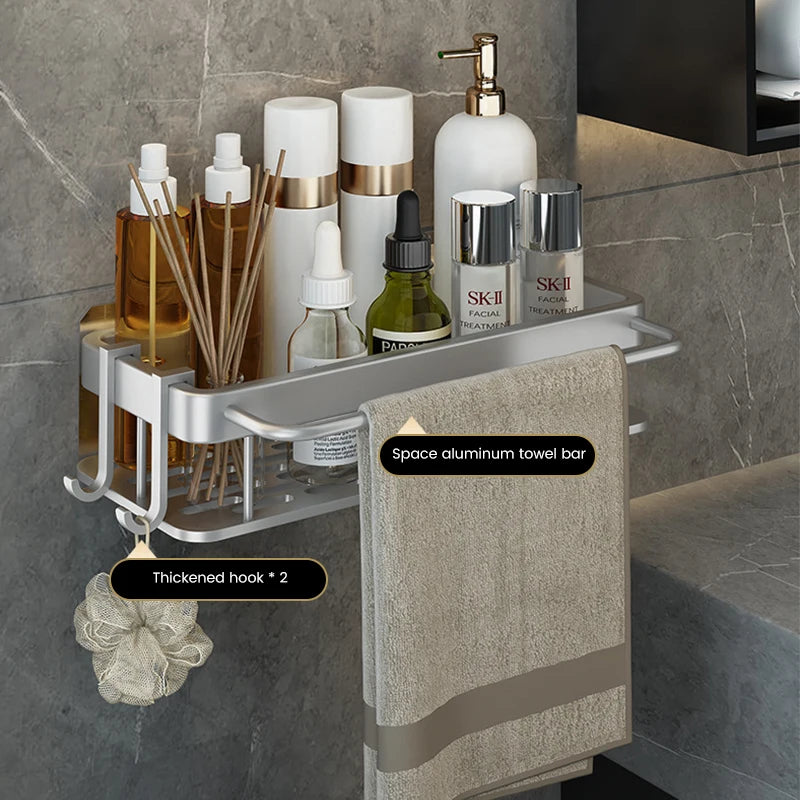 Bathroom Shelves Without Drilling RustProof Aluminum Shower Wall Shelf Shampoo Towel Holder Bathroom Organizer Accessorie