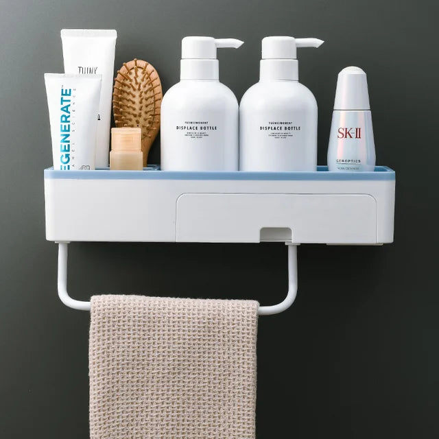 Bathroom White Shelf Toilet No-Punch Washroom Vanity Wall Mounted Towel Storage Rack Simple Style Organizer Container