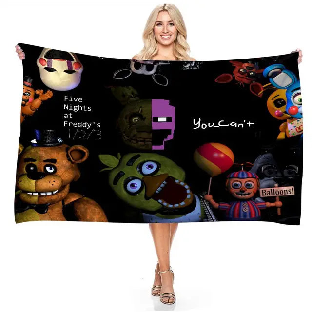 Bear Freddy 3D Printed Quick Dry Beach Towel Microfiber Face Washcloth Swim Surfing Bath Towels