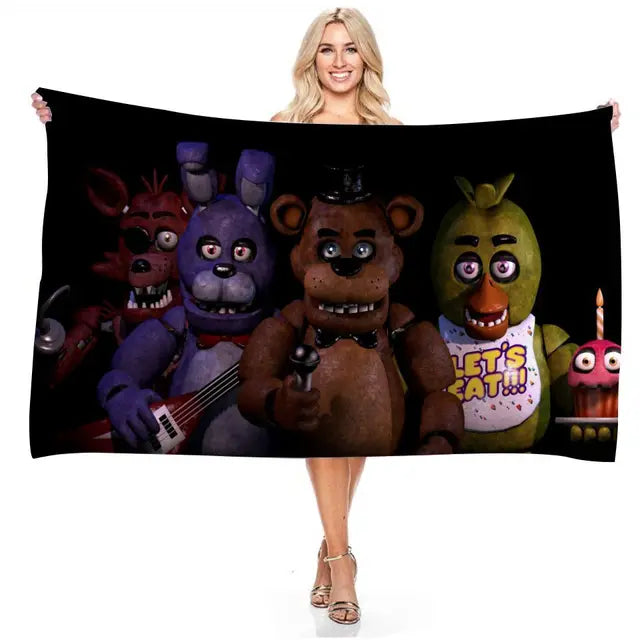 Bear Freddy 3D Printed Quick Dry Beach Towel Microfiber Face Washcloth Swim Surfing Bath Towels