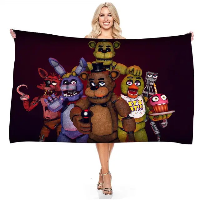 Bear Freddy 3D Printed Quick Dry Beach Towel Microfiber Face Washcloth Swim Surfing Bath Towels