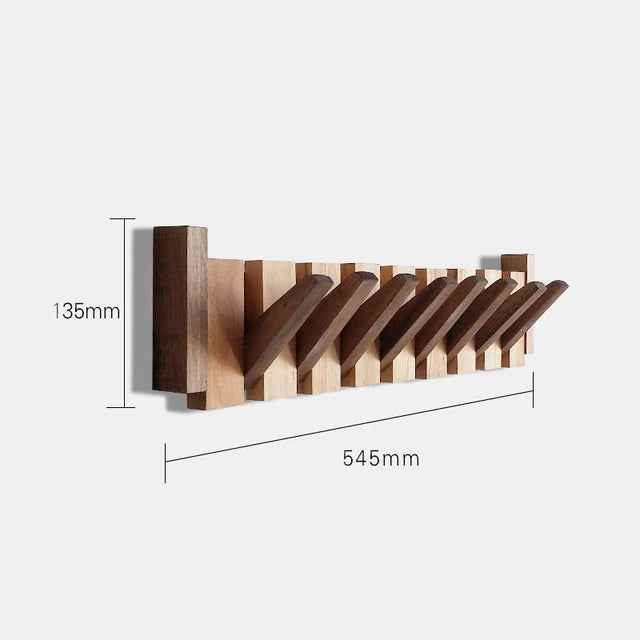 Beech And Walnut Coat Rack Wall-Mounted Hook Hidden Decoration Hook Hanger Foldable Bedroom Closets Wooden Wall Shelf Home Decor