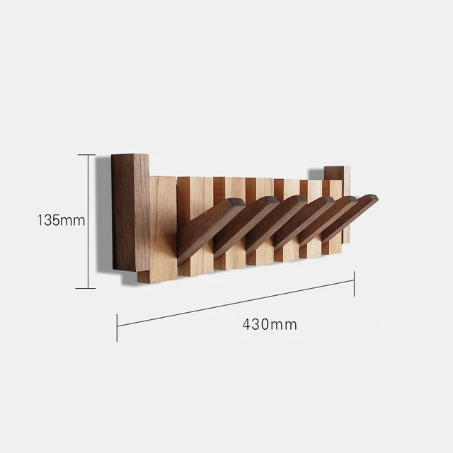 Beech And Walnut Coat Rack Wall-Mounted Hook Hidden Decoration Hook Hanger Foldable Bedroom Closets Wooden Wall Shelf Home Decor