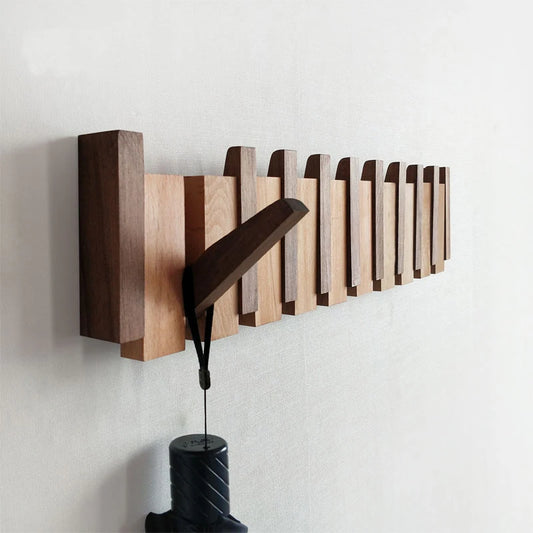 Beech And Walnut Coat Rack Wall-Mounted Hook Hidden Decoration Hook Hanger Foldable Bedroom Closets Wooden Wall Shelf Home Decor