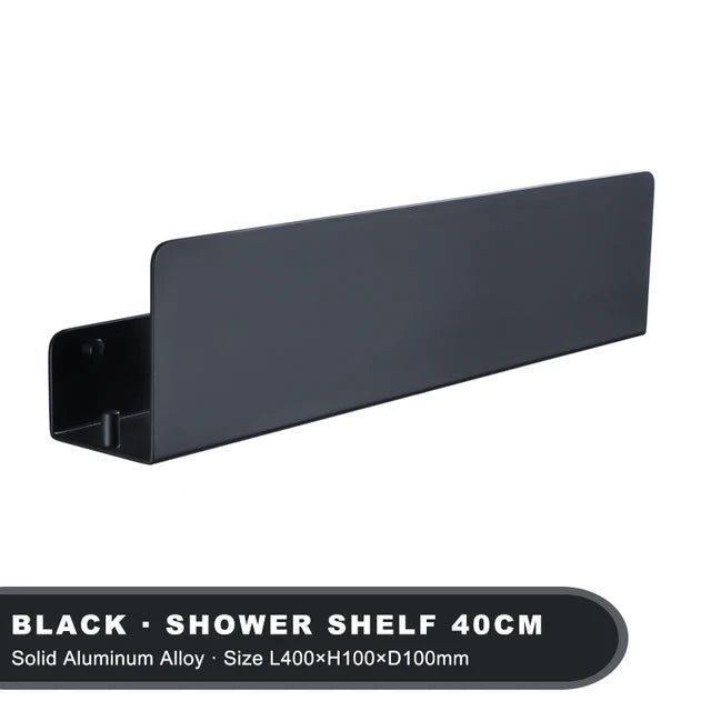 Black Bathroom Organizer Shelf With Hooks Aluminum Kitchen Decoration Shelves On Wall Shower Storage Rack Wall Mount