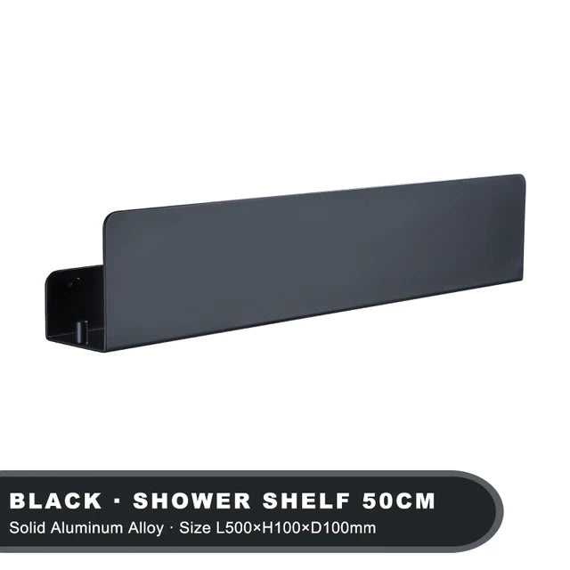 Black Bathroom Organizer Shelf With Hooks Aluminum Kitchen Decoration Shelves On Wall Shower Storage Rack Wall Mount