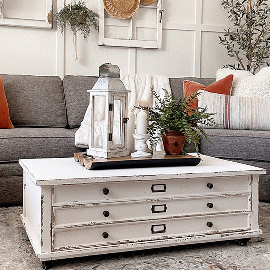 HUGE Distressed Storage Coffee Table with Wheels