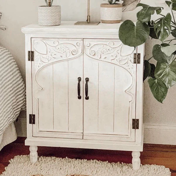 Vintage-Inspired White Wooden Cottage Cabinet