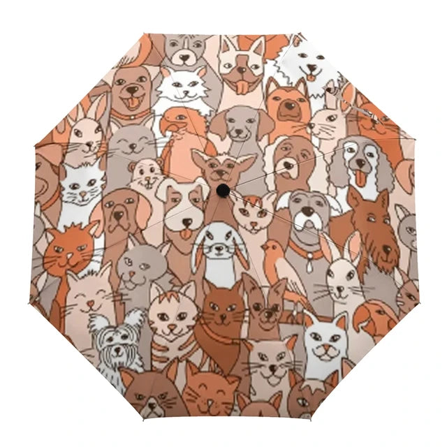 Cartoon Cat Folding Travel Umbrella Lovely Pet Kitten Animal Umbrellas Windproof Lightweight Compact Parasol Umbrella Sun & Rain