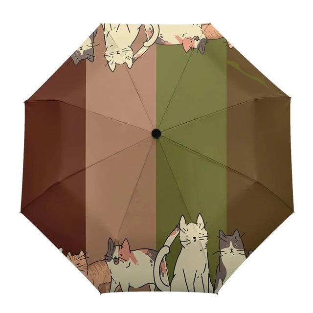 Cartoon Cat Folding Travel Umbrella Lovely Pet Kitten Animal Umbrellas Windproof Lightweight Compact Parasol Umbrella Sun & Rain