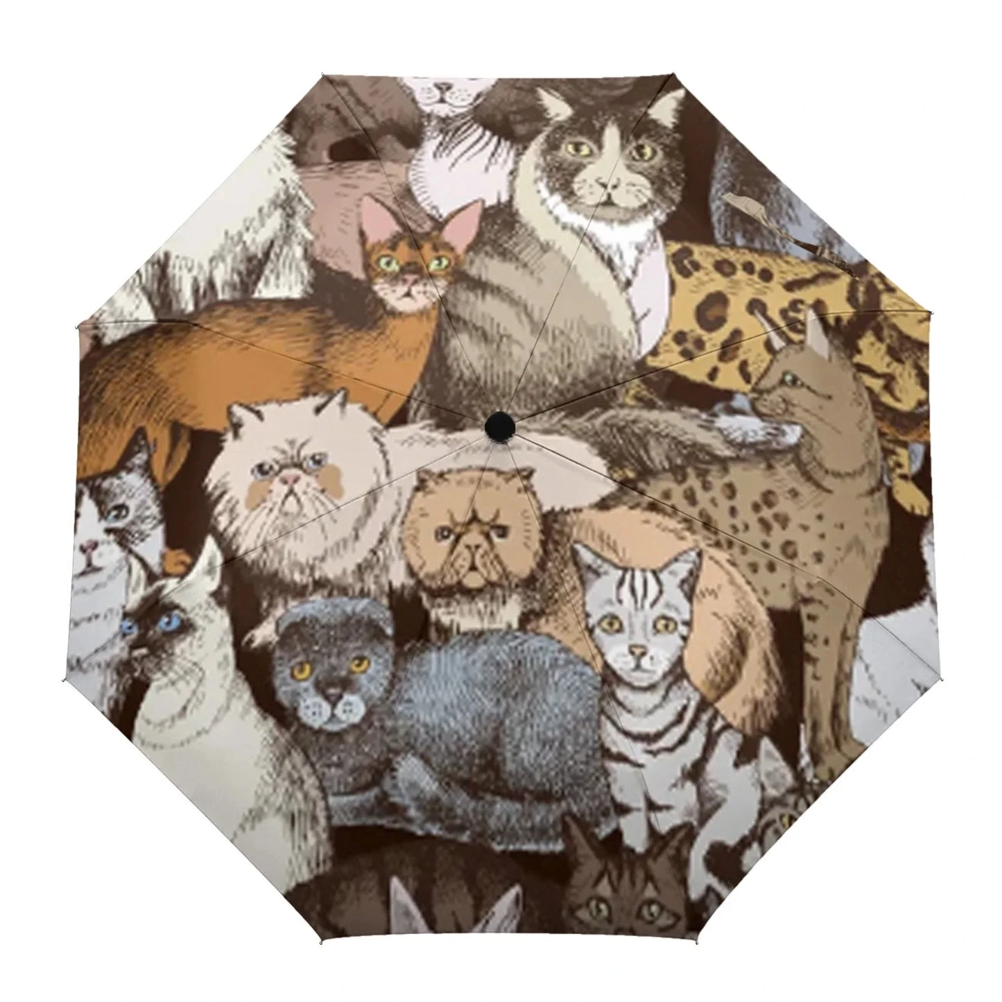 Cartoon Cat Folding Travel Umbrella Lovely Pet Kitten Animal Umbrellas Windproof Lightweight Compact Parasol Umbrella Sun & Rain