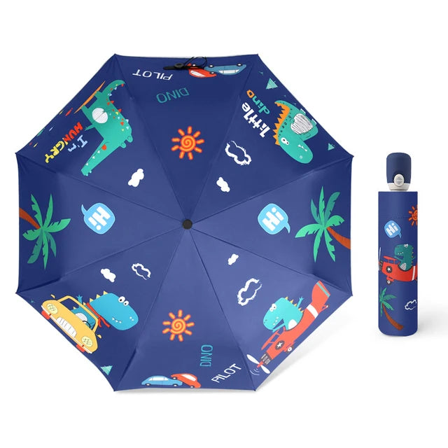 Cartoon Children Fully-Automatic Umbrella Cute Unicorn Folding Umbrellas Windproof Black Coating Anti UV Parasols Kids Umbrella