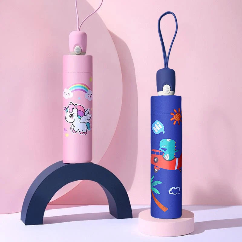 Cartoon Children Fully-Automatic Umbrella Cute Unicorn Folding Umbrellas Windproof Black Coating Anti UV Parasols Kids Umbrella