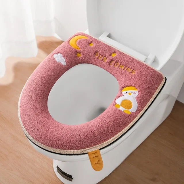 Cartoon Moon Duck Toilet Mat Autumn Winter Zipper Toilet Seat Cushion Soft Universal Washable Closestool Bathroom Accessories