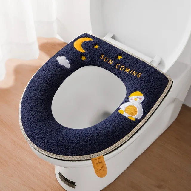 Cartoon Moon Duck Toilet Mat Autumn Winter Zipper Toilet Seat Cushion Soft Universal Washable Closestool Bathroom Accessories