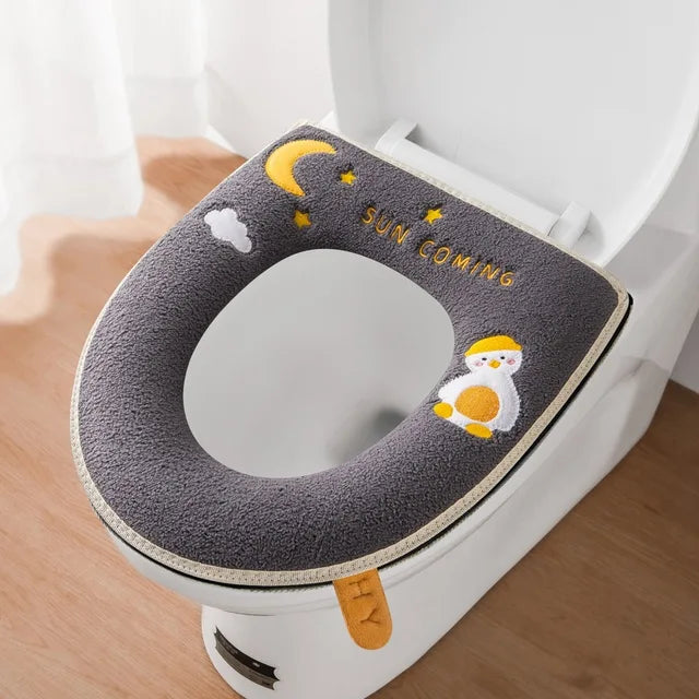 Cartoon Moon Duck Toilet Mat Autumn Winter Zipper Toilet Seat Cushion Soft Universal Washable Closestool Bathroom Accessories