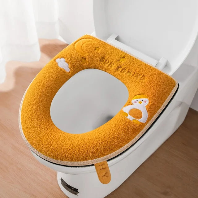 Cartoon Moon Duck Toilet Mat Autumn Winter Zipper Toilet Seat Cushion Soft Universal Washable Closestool Bathroom Accessories