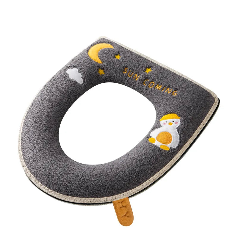 Cartoon Moon Duck Toilet Mat Autumn Winter Zipper Toilet Seat Cushion Soft Universal Washable Closestool Bathroom Accessories