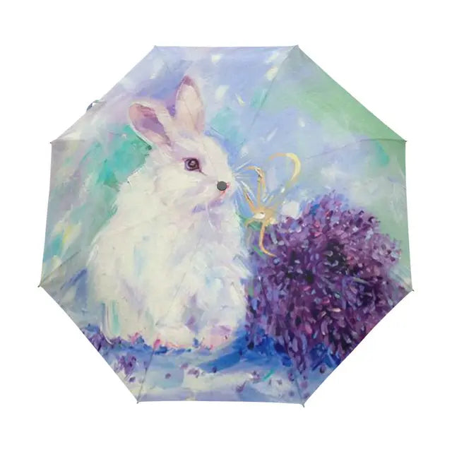 Cartoon Rabbit Easter Rain Sun Umbrellas Lovely Bunny Animal Lightweight Windproof Folding Travel Umbrella for Adults Teens Kids