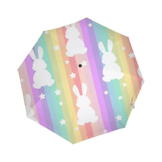 Cartoon Rabbit Easter Rain Sun Umbrellas Lovely Bunny Animal Lightweight Windproof Folding Travel Umbrella for Adults Teens Kids